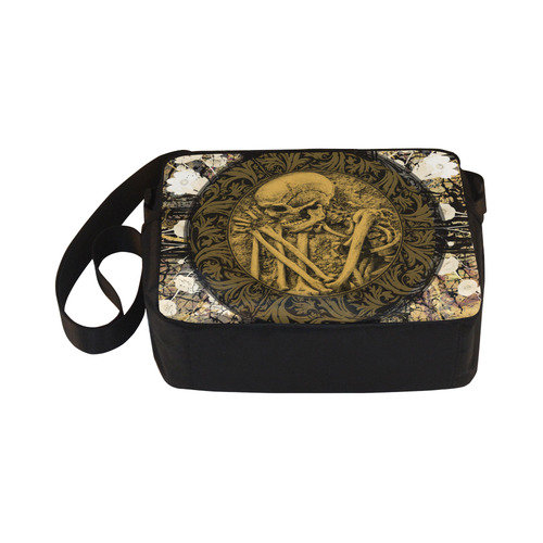 The skeleton in a round button with flowers Classic Cross-body Nylon Bags (Model 1632)
