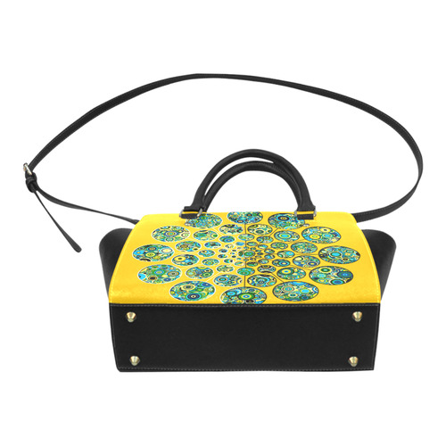 Flower Power CIRCLE Dots in Dots cyan yellow black Classic Shoulder Handbag (Model 1653)