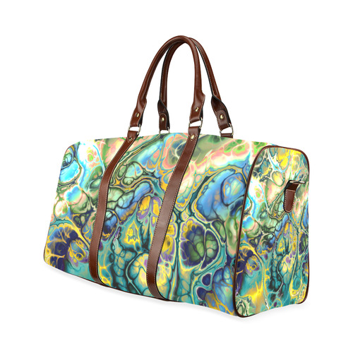 Flower Power Fractal Batik Teal Yellow Blue Salmon Waterproof Travel Bag/Large (Model 1639)