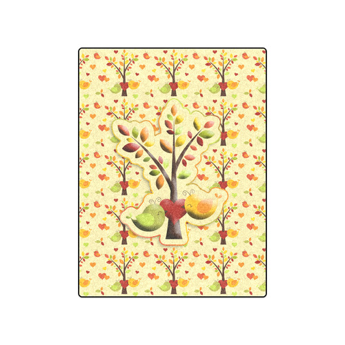 Autumn BIG LOVE Pattern TREEs, BIRDs and HEARTS Blanket 50"x60"