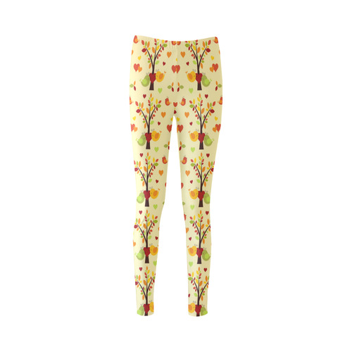 Autumn LOVE Pattern with TREEs, BIRDs and HEARTS Cassandra Women's Leggings (Model L01)