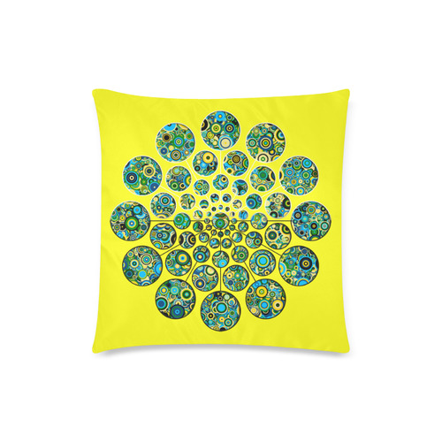 Flower Power CIRCLE Dots in Dots cyan yellow black Custom Zippered Pillow Case 18"x18"(Twin Sides)