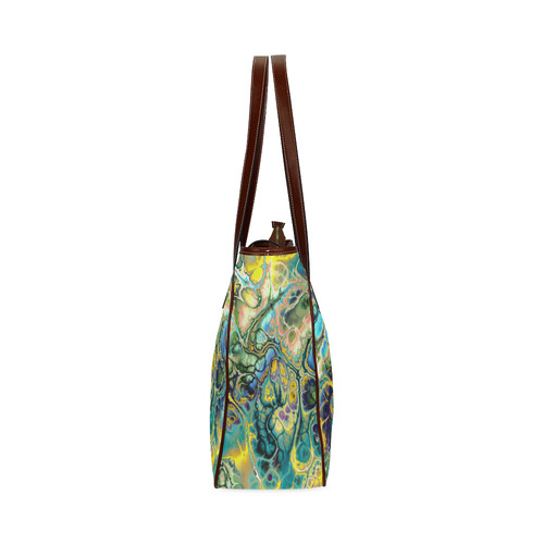 Flower Power Fractal Batik Teal Yellow Blue Salmon Classic Tote Bag (Model 1644)