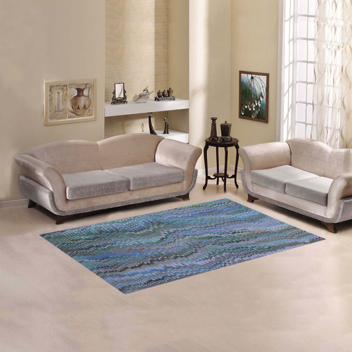 Mirrored Symmetry Turquoise Blues Area Rug 5'x3'3''