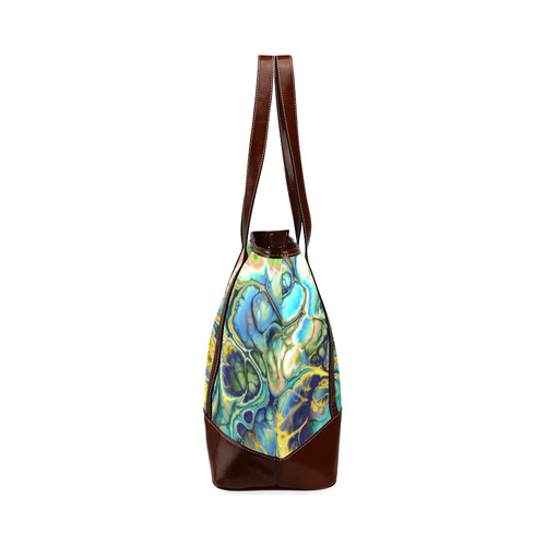 Flower Power Fractal Batik Teal Yellow Blue Salmon Tote Handbag (Model 1642)