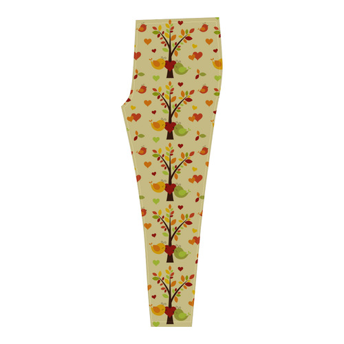 Autumn LOVE Pattern with TREEs, BIRDs and HEARTS Cassandra Women's Leggings (Model L01)