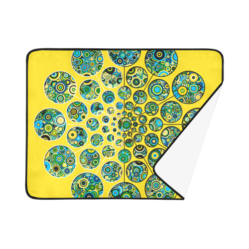 Flower Power CIRCLE Dots in Dots cyan yellow black Beach Mat 78"x 60"