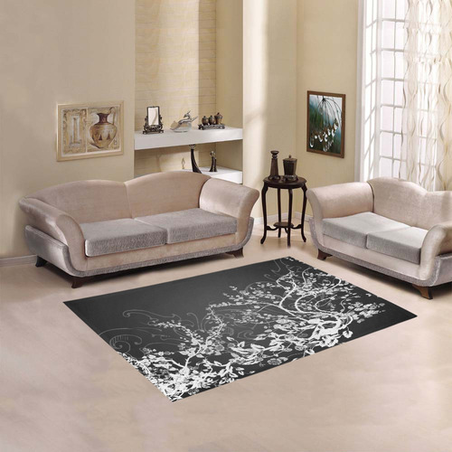 Flowers in black and white Area Rug 5'3''x4'