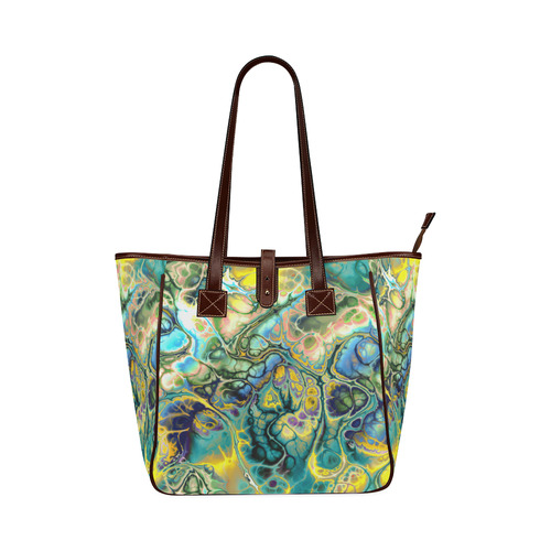 Flower Power Fractal Batik Teal Yellow Blue Salmon Classic Tote Bag (Model 1644)