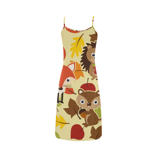 Autumn Leaves Pattern + HEDGEHOG FOX SQUIRREL Alcestis Slip Dress (Model D05)