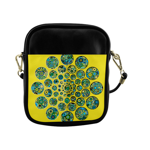 Flower Power CIRCLE Dots in Dots cyan yellow black Sling Bag (Model 1627)