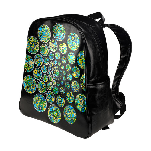 Flower Power CIRCLE Dots in Dots cyan yellow black Multi-Pockets Backpack (Model 1636)