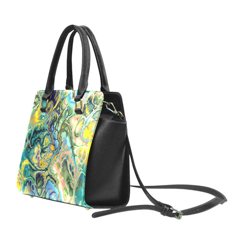 Flower Power Fractal Batik Teal Yellow Blue Salmon Classic Shoulder Handbag (Model 1653)