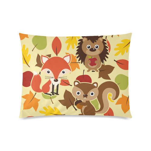 Autumn Leaves Pattern + HEDGEHOG FOX SQUIRREL Custom Zippered Pillow Case 20"x26"(Twin Sides)