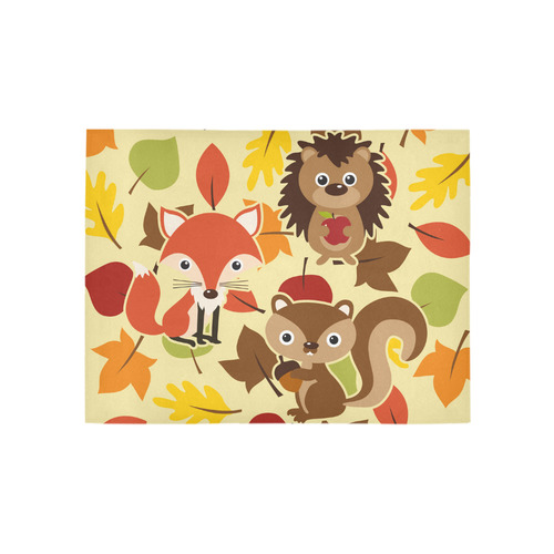 Autumn Leaves Pattern + HEDGEHOG FOX SQUIRREL Area Rug 5'3''x4'