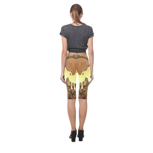 Beautiful horse silhouette in yellow colors Hestia Cropped Leggings (Model L03)