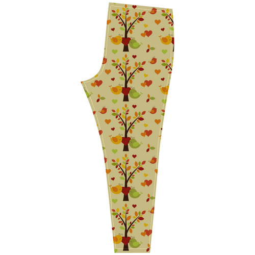 Autumn LOVE Pattern with TREEs, BIRDs and HEARTS Cassandra Women's Leggings (Model L01)