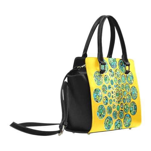 Flower Power CIRCLE Dots in Dots cyan yellow black Classic Shoulder Handbag (Model 1653)
