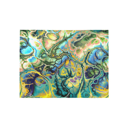 Flower Power Fractal Batik Teal Yellow Blue Salmon Area Rug 5'3''x4'