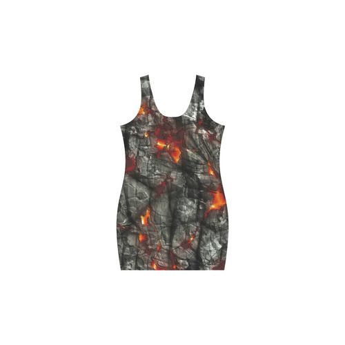 Red fire, black stone fantastic abstract texture Medea Vest Dress (Model D06)