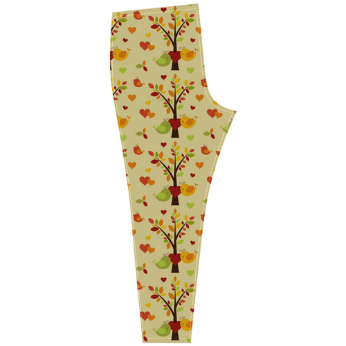 Autumn LOVE Pattern with TREEs, BIRDs and HEARTS Cassandra Women's Leggings (Model L01)