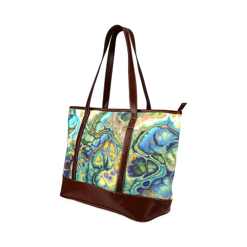 Flower Power Fractal Batik Teal Yellow Blue Salmon Tote Handbag (Model 1642)