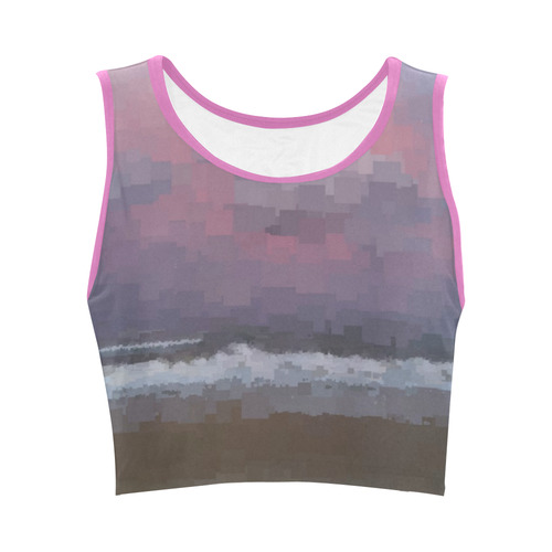 Evening on Pixel Coast Women's Crop Top (Model T42)