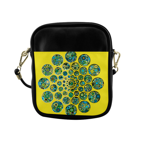 Flower Power CIRCLE Dots in Dots cyan yellow black Sling Bag (Model 1627)