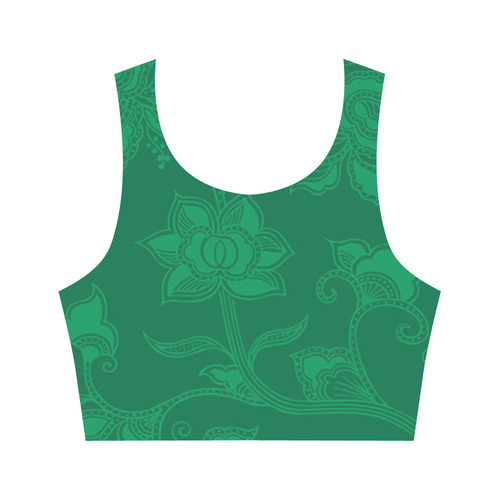 Vintage Floral Green Women's Crop Top (Model T42)