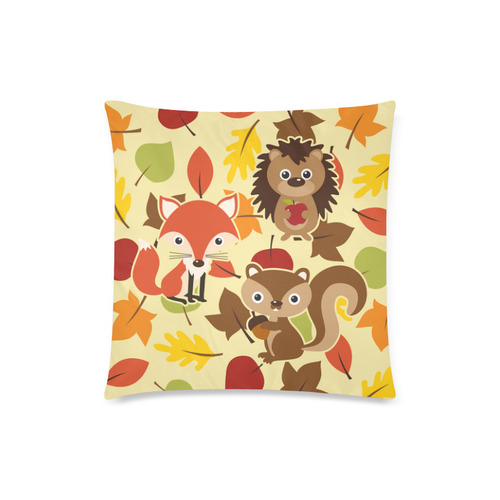 Autumn Leaves Pattern + HEDGEHOG FOX SQUIRREL Custom Zippered Pillow Case 18"x18"(Twin Sides)