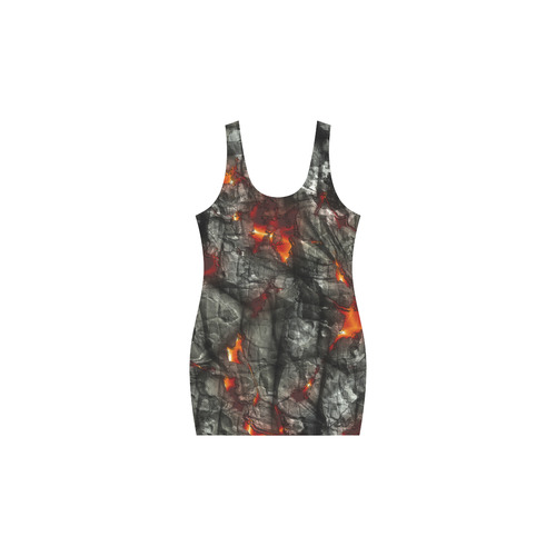 Red fire, black stone fantastic abstract texture Medea Vest Dress (Model D06)