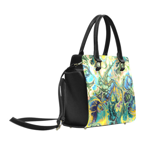 Flower Power Fractal Batik Teal Yellow Blue Salmon Classic Shoulder Handbag (Model 1653)