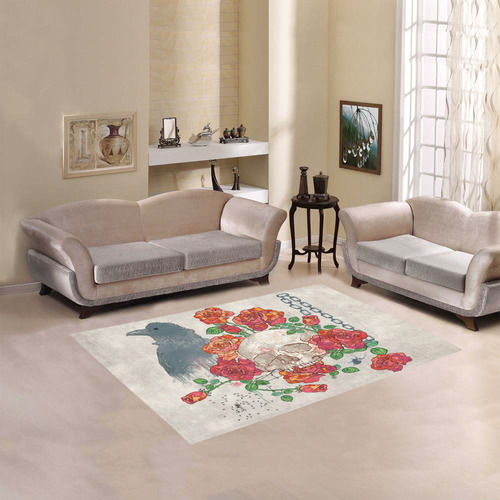 watercolor skull and roses Area Rug 5'3''x4'
