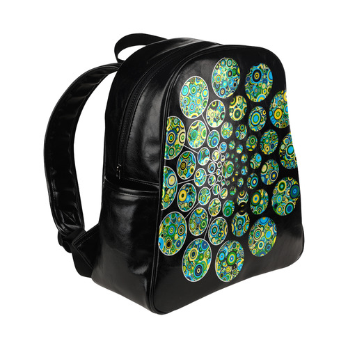 Flower Power CIRCLE Dots in Dots cyan yellow black Multi-Pockets Backpack (Model 1636)