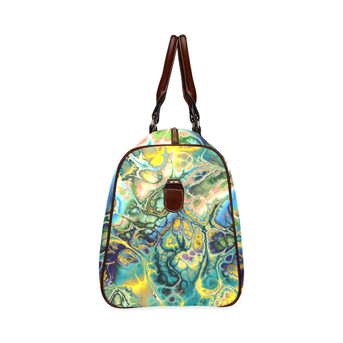 Flower Power Fractal Batik Teal Yellow Blue Salmon Waterproof Travel Bag/Large (Model 1639)