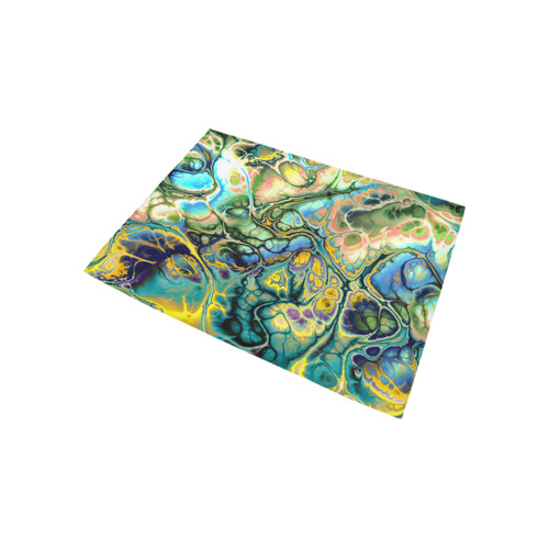 Flower Power Fractal Batik Teal Yellow Blue Salmon Area Rug 5'3''x4'