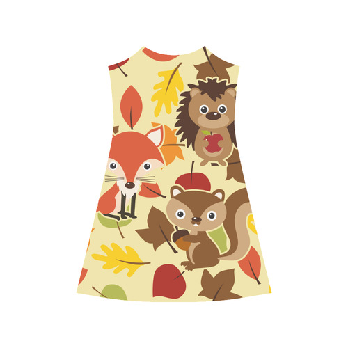 Autumn Leaves Pattern + HEDGEHOG FOX SQUIRREL Alcestis Slip Dress (Model D05)