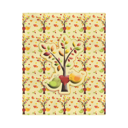 Autumn BIG LOVE Pattern TREEs, BIRDs and HEARTS Duvet Cover 86"x70" ( All-over-print)