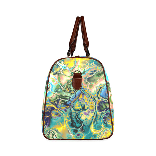 Flower Power Fractal Batik Teal Yellow Blue Salmon Waterproof Travel Bag/Large (Model 1639)