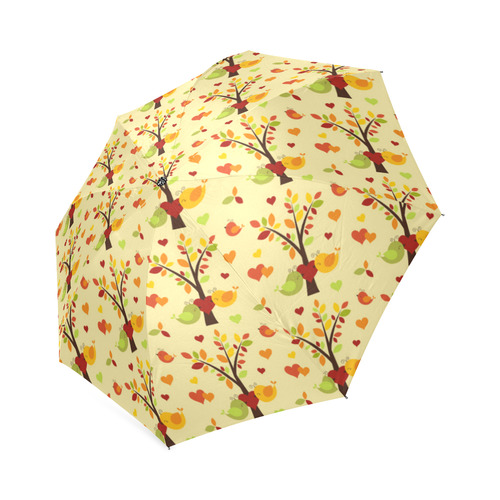 Autumn LOVE Pattern with TREEs, BIRDs and HEARTS Foldable Umbrella (Model U01)