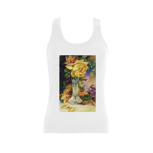 Vintage Vase and Yellow Roses Women's Shoulder-Free Tank Top (Model T35)