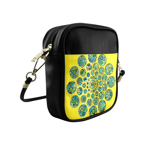 Flower Power CIRCLE Dots in Dots cyan yellow black Sling Bag (Model 1627)