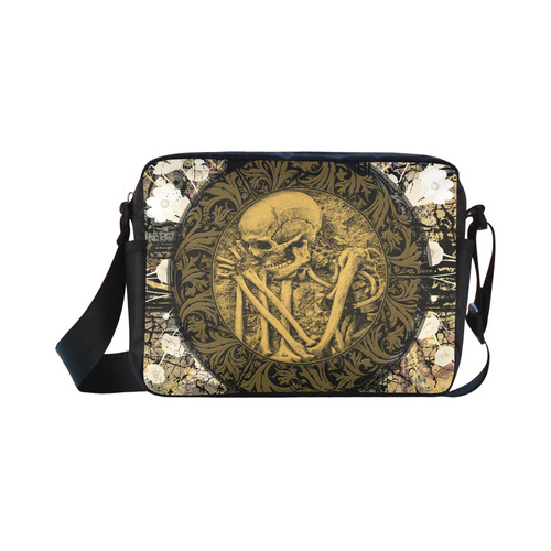 The skeleton in a round button with flowers Classic Cross-body Nylon Bags (Model 1632)