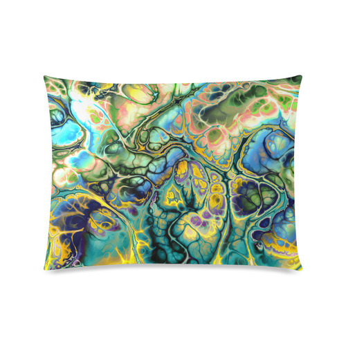 Flower Power Fractal Batik Teal Yellow Blue Salmon Custom Zippered Pillow Case 20"x26"(Twin Sides)