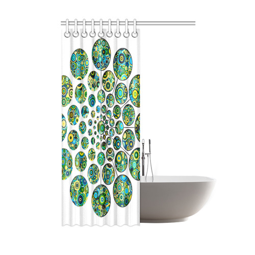 Flower Power CIRCLE Dots in Dots cyan yellow black Shower Curtain 48"x72"