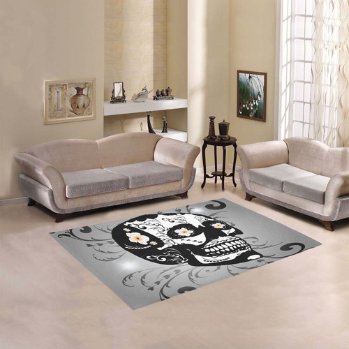 Wonderful sugar skull in black and white Area Rug 5'3''x4'