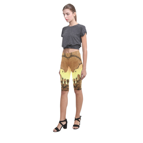 Beautiful horse silhouette in yellow colors Hestia Cropped Leggings (Model L03)