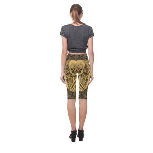 The skeleton in a round button with flowers Hestia Cropped Leggings (Model L03)