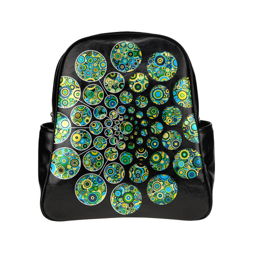 Flower Power CIRCLE Dots in Dots cyan yellow black Multi-Pockets Backpack (Model 1636)