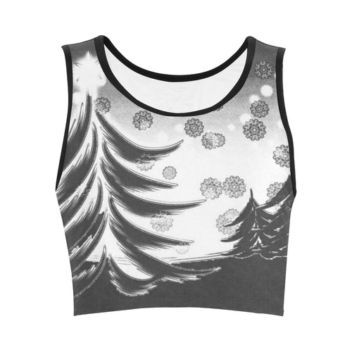 Christmas Trees and Snowflakes Chalkboard Women's Crop Top (Model T42)